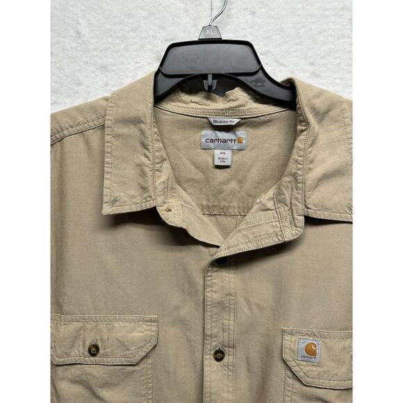 Carhartt Men’s Relaxed Fit Tan S/S Button Up Outdoor Shirt Size 4XL - Picture 4 of 6